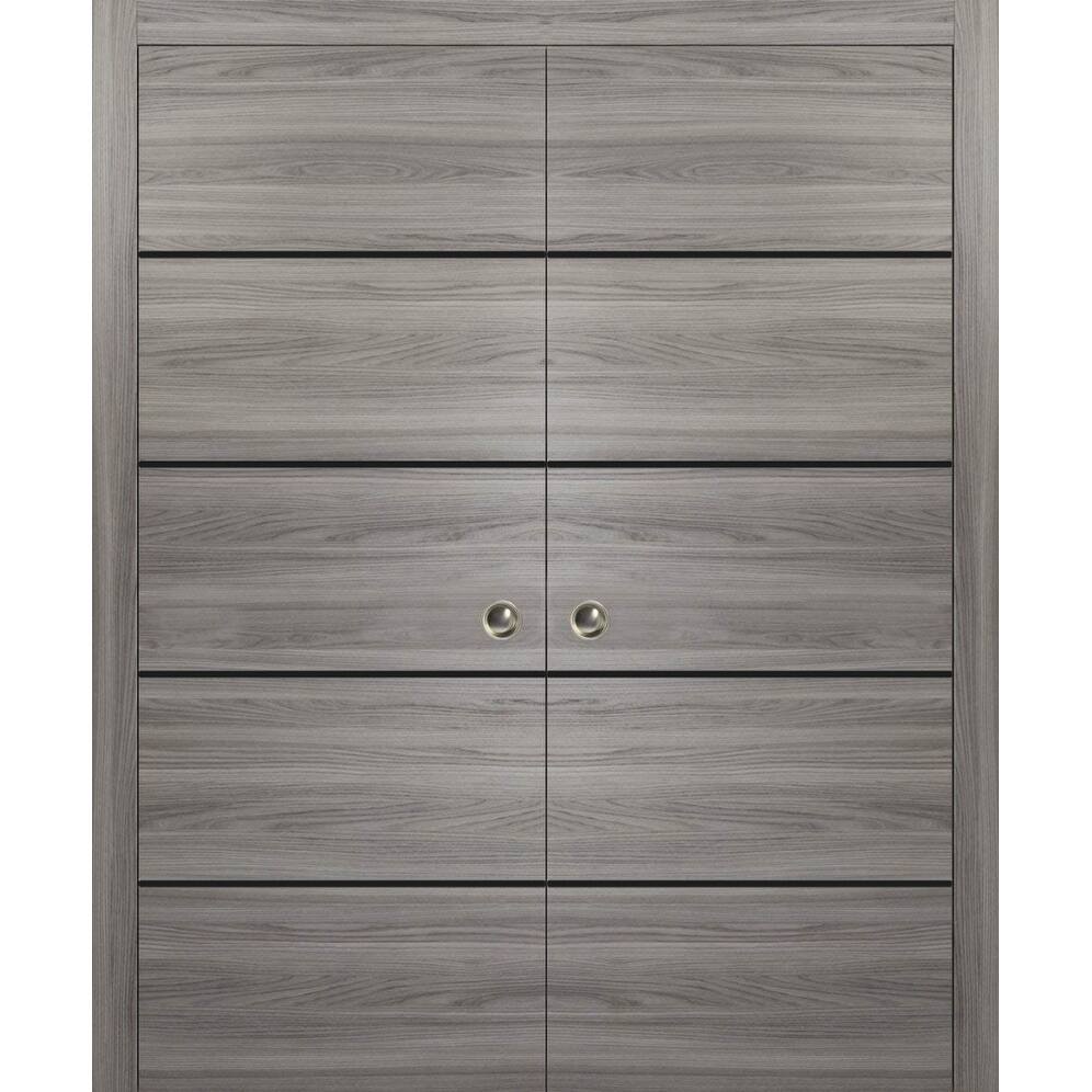 French Double Pocket Doors 36x80 Planum 0015 Ginger Ash Kit Trims Rail