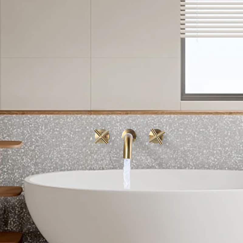 WOWOW Modern Cross-Style Dual-Handle Wall-Mounted Bathtub Faucet