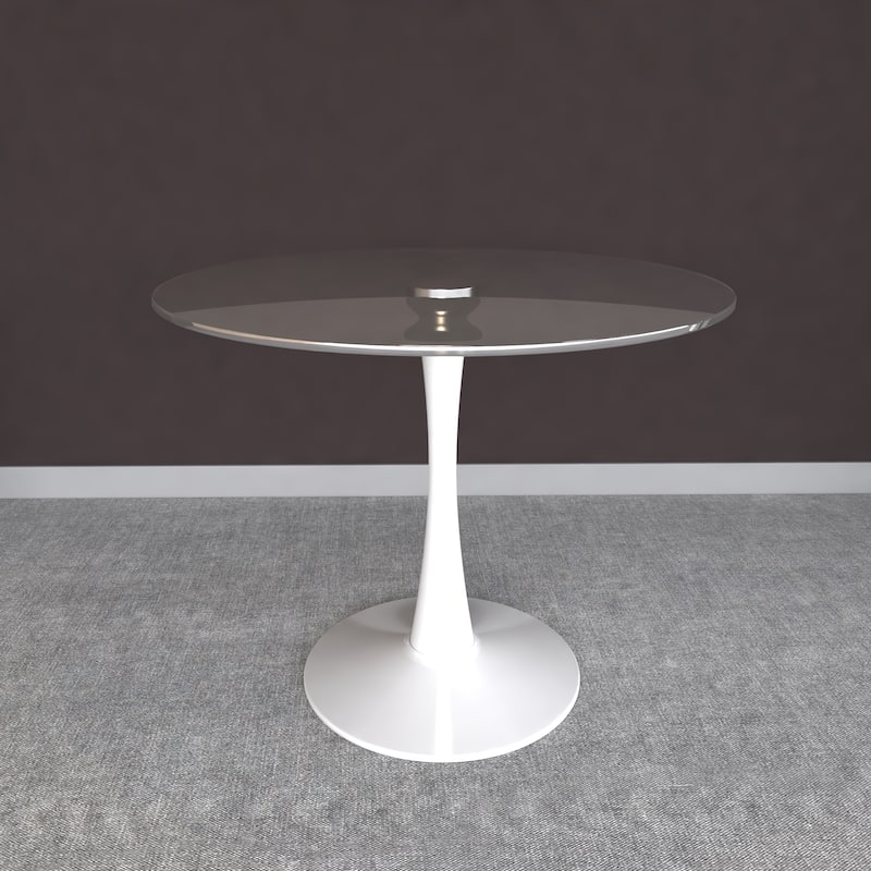Bristol 35" Round Dining Table with Modern Glass, MDF or Sintered Stone - Sturdy Steel Pedestal Base for Kitchen, Dining, Cafe