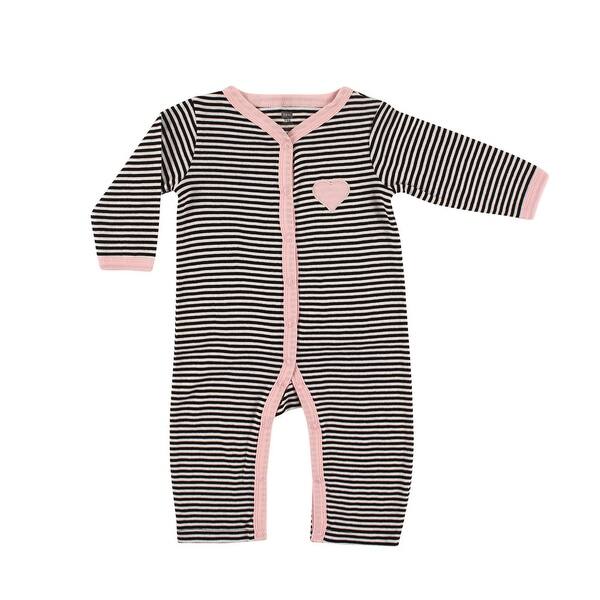 slide 1 of 1, Hudson Baby Infant Girl Cotton Coveralls 1pk, Pink Black Stripes 0 - 3 Months - Pink