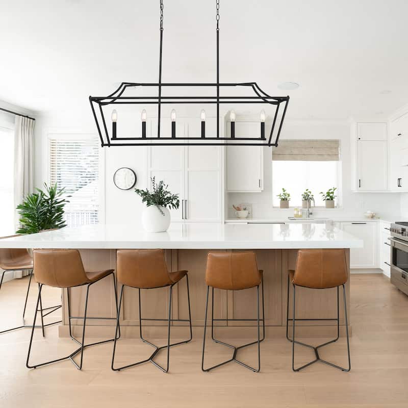 Farmhouse Black 6-light Rectangle Chandelier Linear Lighting for Dining Room