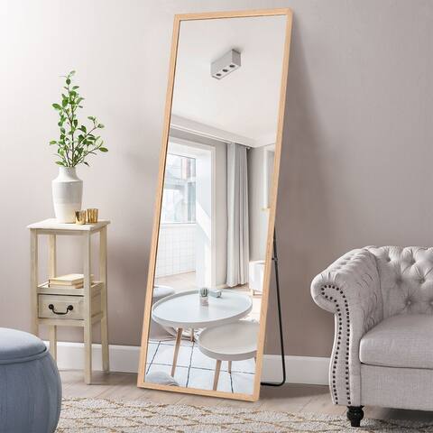 Wooden Frame Full Length Floor Wall Mirror with Stand