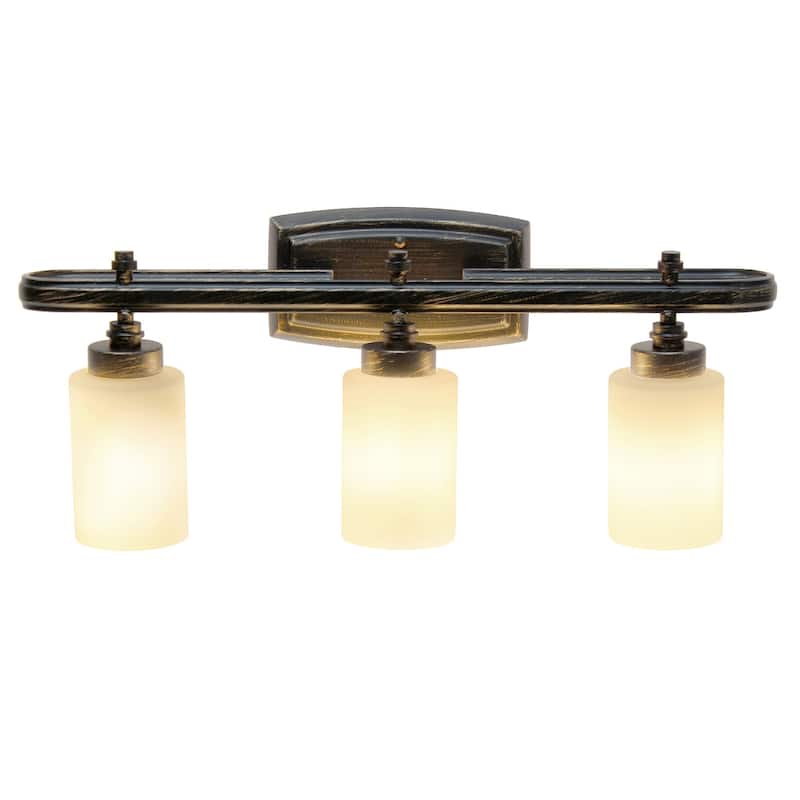 Wall Mounted Three Light Vanity Fixture with Cylinder Glass Shade - 23.5" - Oil Rubbed Bronze and White