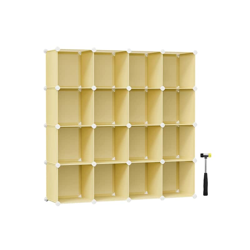 Modular 16 Cubes Storage Organizer with Plastic Panels and Metal Frame for Closet Bedroom or Shoes - 12.2”D x 48.4”W x 48.4”H