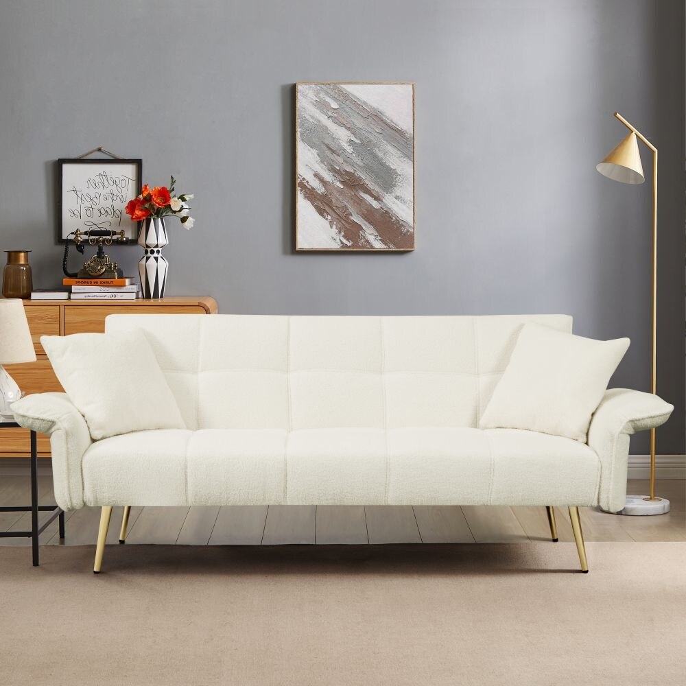 Modern 70 Inch Teddy Fleece Convertible Futon Sofa bed