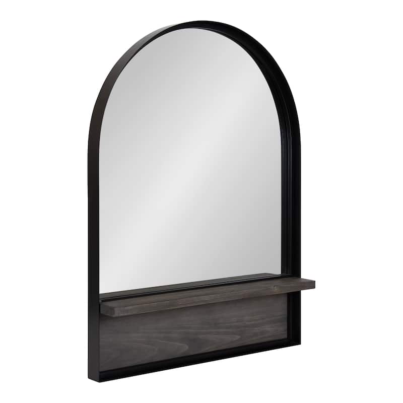 Kate and Laurel Owing Framed Arch Mirror with Shelf - 24x32 - Black/Gray