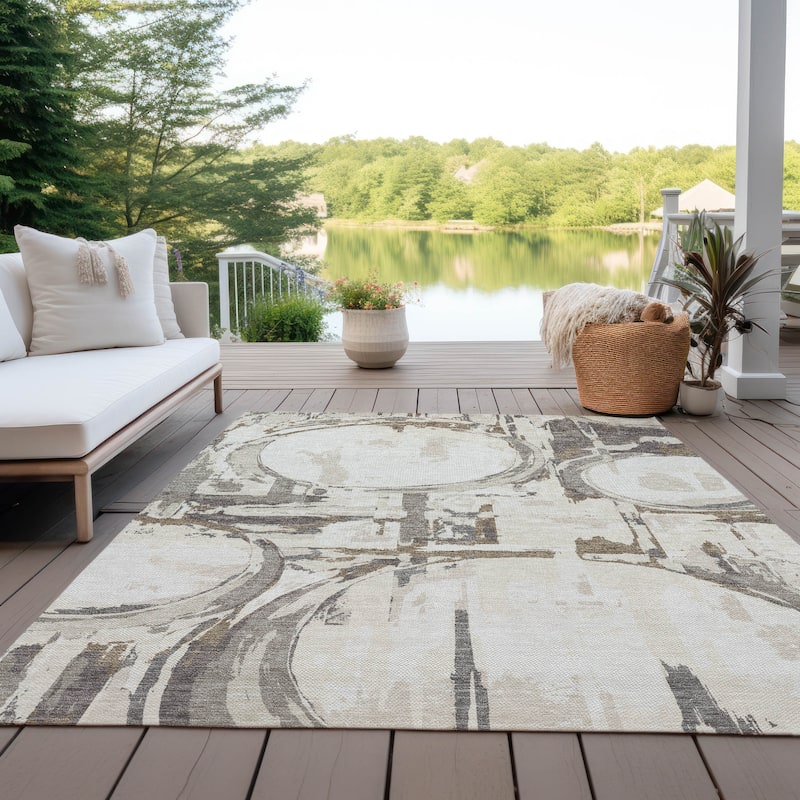 Machine Washable Indoor/ Outdoor Chantille Contemporary Rug - Ivory - 9' x 12'