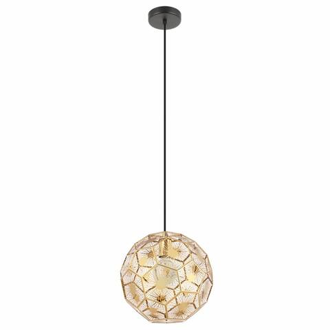 Skoura - 1-Light Pendant - Structured Black Finish - Geometric Shaped Brass Shade