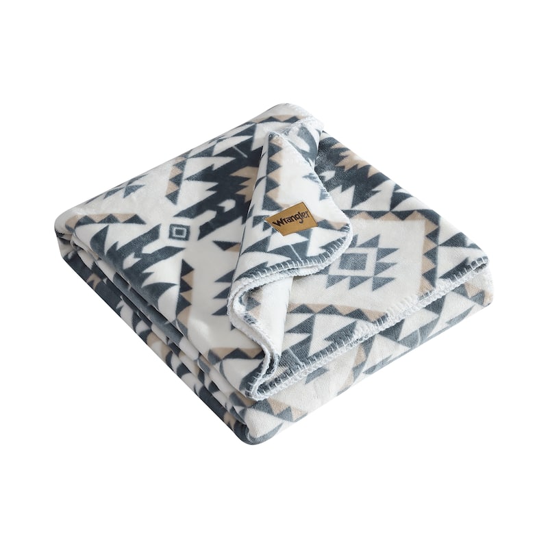 Wrangler Printed Reversible Ultra Soft Plush Throw Blanket - Dakota Grey
