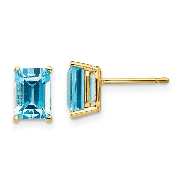 Details about   2.0 Emerald Cut Solitaire Classic Stud Royal Blue Topaz Earrings 14k Yellow Gold