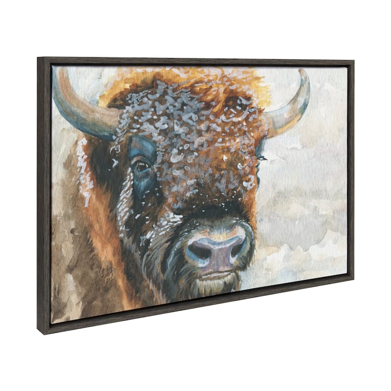 Kate and Laurel Sylvie Bison Frame Canvas by Jennifer Redstreake Geary - 23x33 - Grey