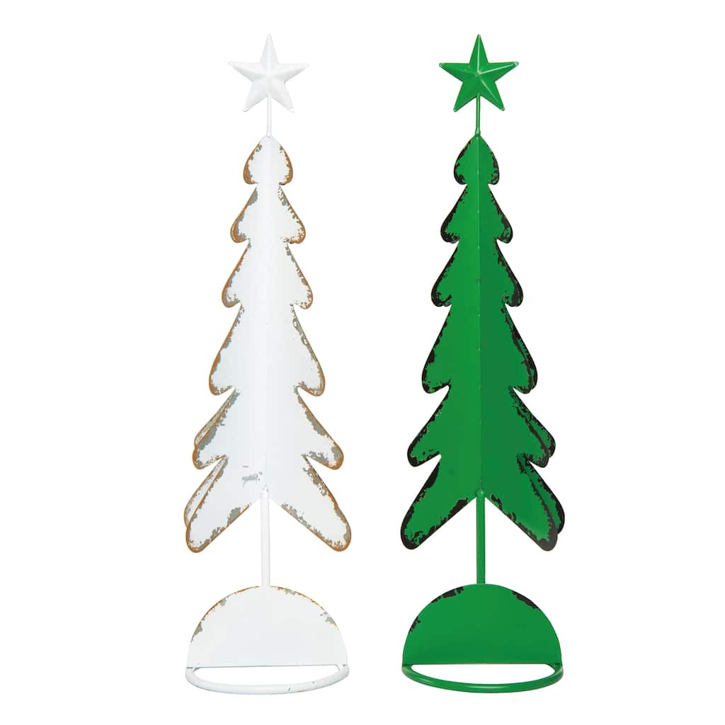 Transpac Small Metal Dimensional Tree Set of 2 Christmas Home Decorations