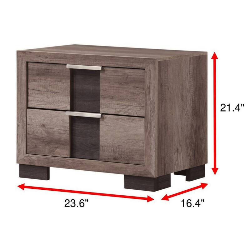 1pc Contemporary Rustic Nightstand Two Drawers Metal knobs Bedroom Wooden Furniture