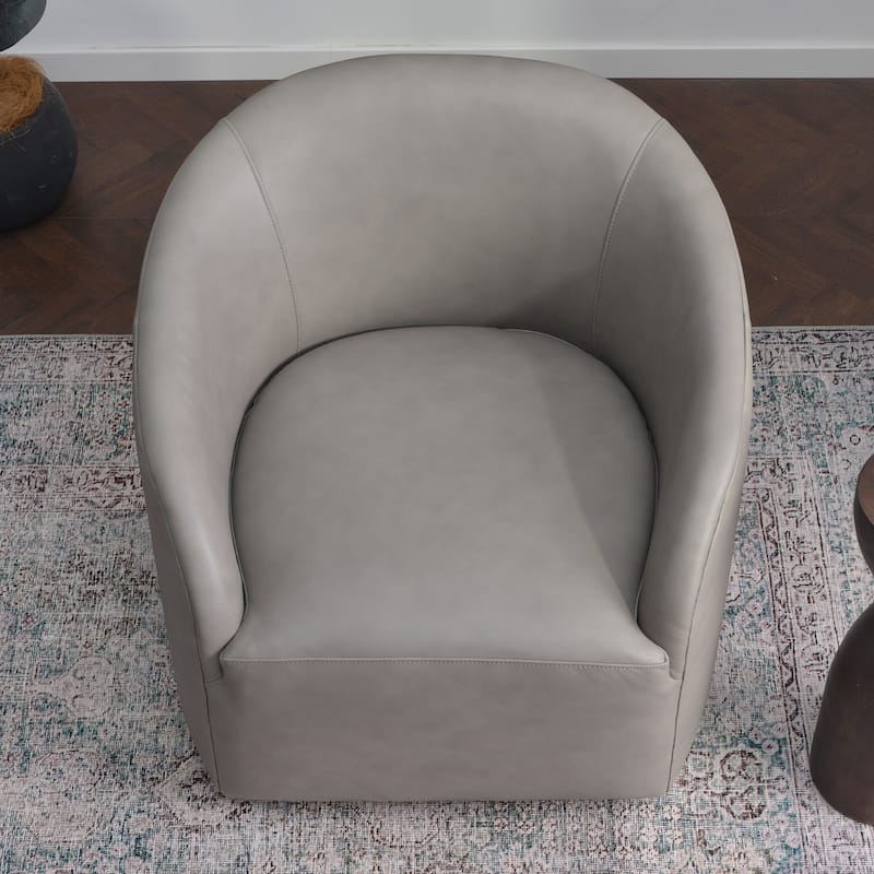 KINWELL 32"W Top Grain Genuine Leather Swivel Barrel Armchair