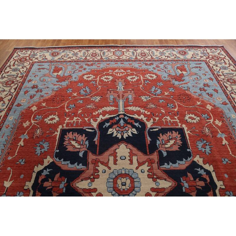 Red Heriz Serapi Turkish Oriental Wool Area Rug Hand-knotted Carpet - 9'9" x 13'0"