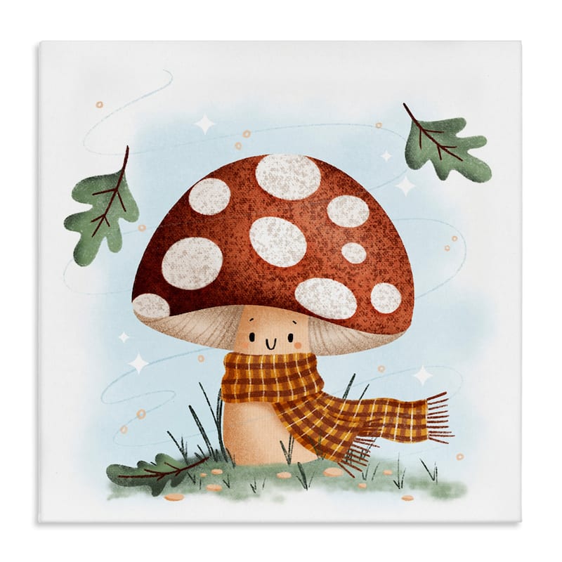 Stupell Happy Mushroom in Scarf Canvas Wall Art Design By Sarah Hickman - 36 x 36