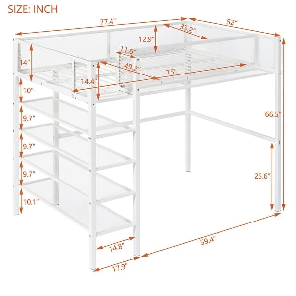 Twin Size Metal Loft Bed with 4-Tier Shelves and Storage - Bed Bath ...