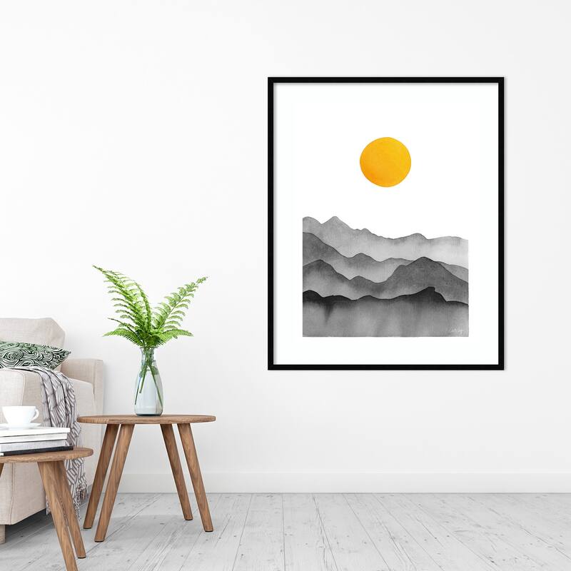 Black Yellow Mountain Range Silhouette by Cat Coq Framed Wall Art Print