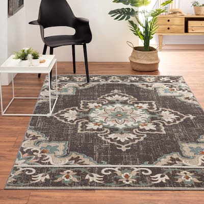 Sevita Rustic Transitional Medallion Area Rug