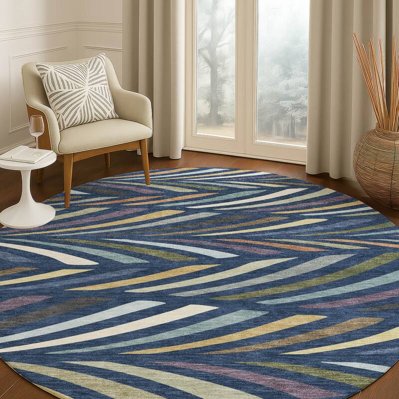Machine Washable Indoor/ Outdoor Modern Feather Chantille Rug