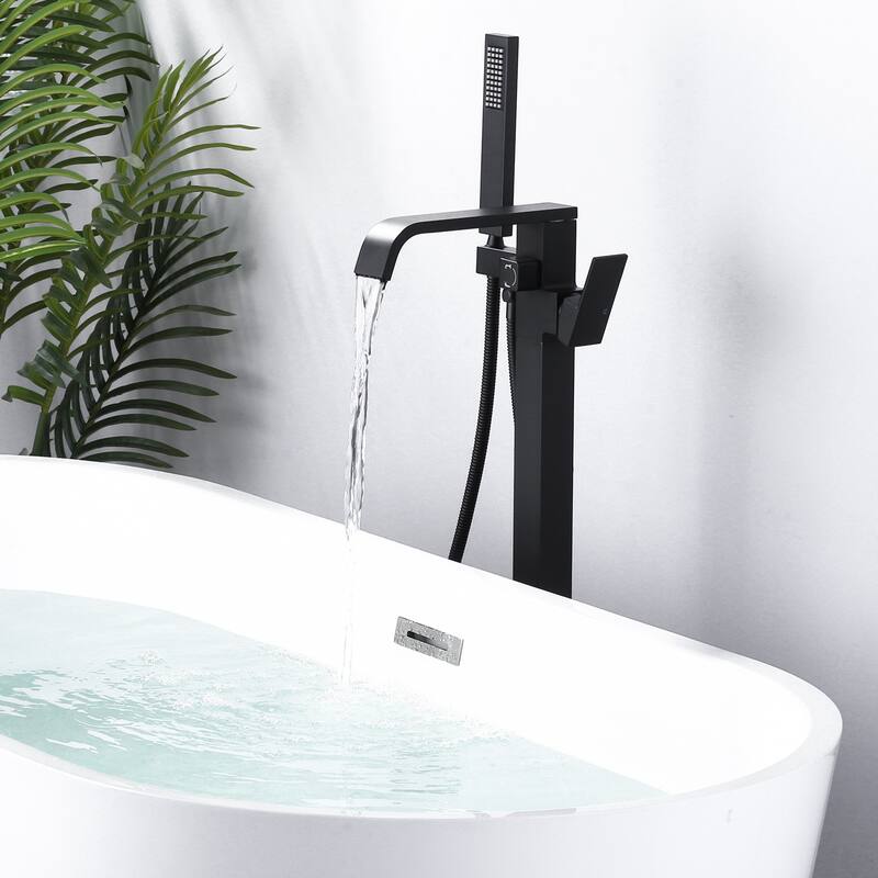WOWOW Waterfall Single-Handle Freestanding Tub Faucet with Handshower
