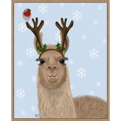 Llama Antlers by Fab Funky (23 x 28 in.), Framed Canvas Wall Art Print - Sylvie Beaded Rustic Natural