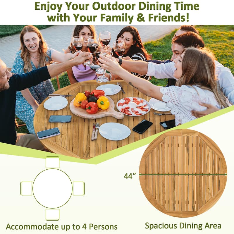 Gymax 5 PCS Patio Dining Set Round Acacia Wood Table 4 Wicker