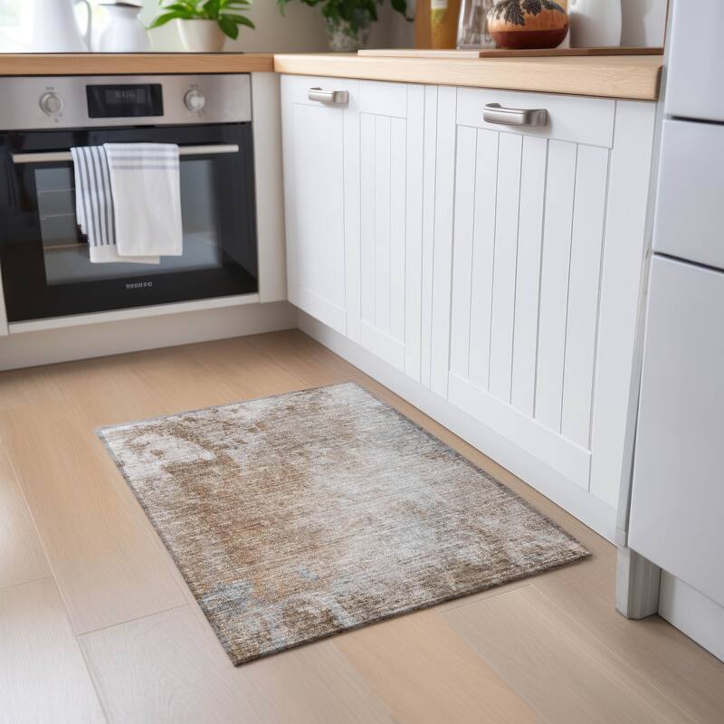Machine Washable Indoor/ Outdoor Abstract Solid Chantille Rug - Mocha - 1'8" x 2'6"
