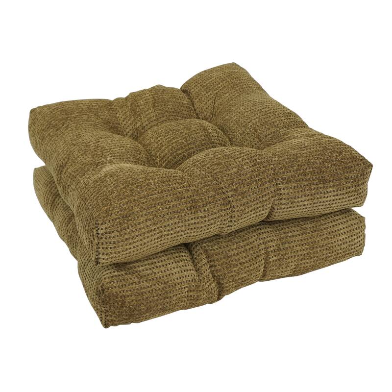 19-inch Square Jacquard Chenille Tufted Dining Chair Cushion - 19 x 19 - Gingham Brown - Set of 2