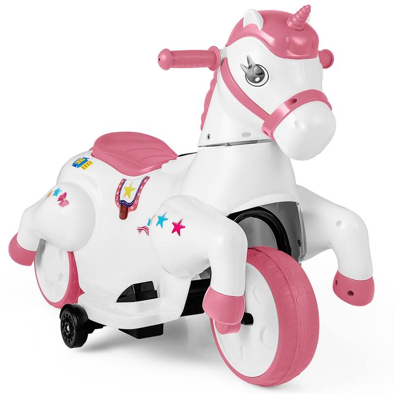 Gymax 12V Kids Ride on Unicorn Toy w/ Training Wheels Music One-button