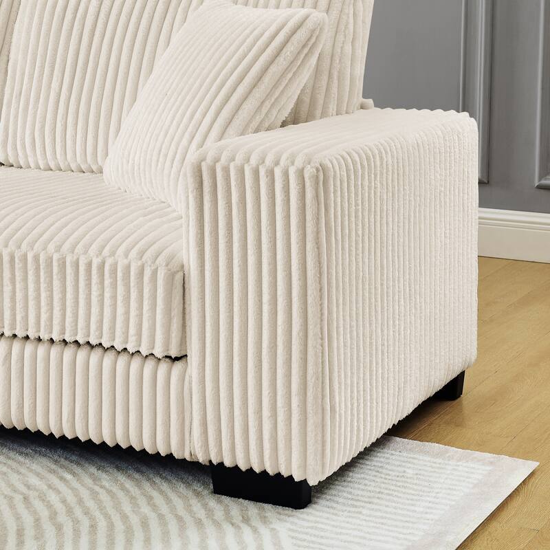 Corduroy Upholstered L-shaped Sectional Sofa, Chaise Lounge Couch with Arc-shaped Ottoman and Removable Cushions for Living Room