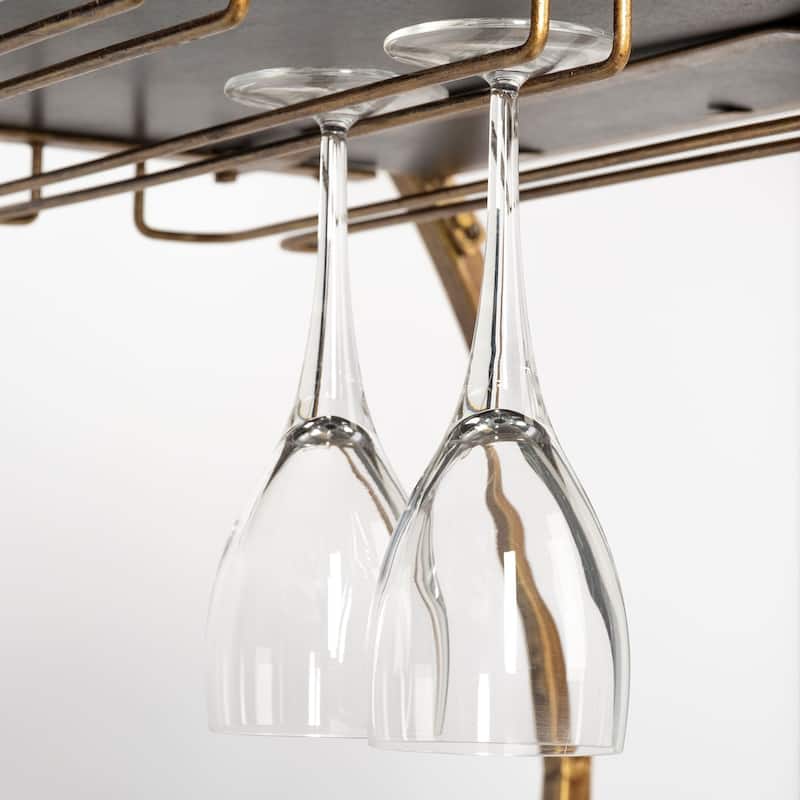Carola Gold Iron Frame w/ Two-Tier Mirrored Shelves & Stemware Holder Bar Cart - 36.25L x 18.0W x 40.25H