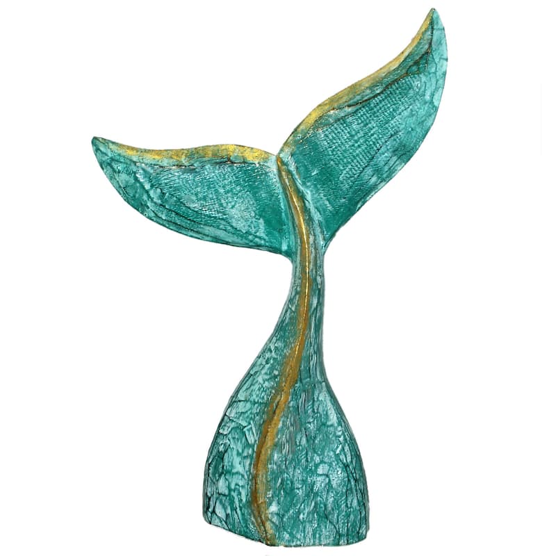 Wooden Whale Tail Statue- Green - Green - 16"
