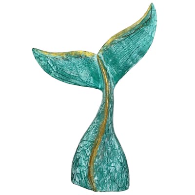 Wooden Whale Tail Statue- Green