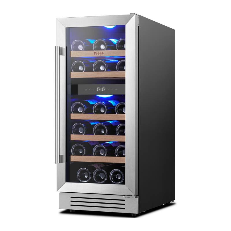 15 Inch Wine/Beverage Refrigerator Cooler 28 Bottles TWO Zones Built-in/Freestanding Wine Rack