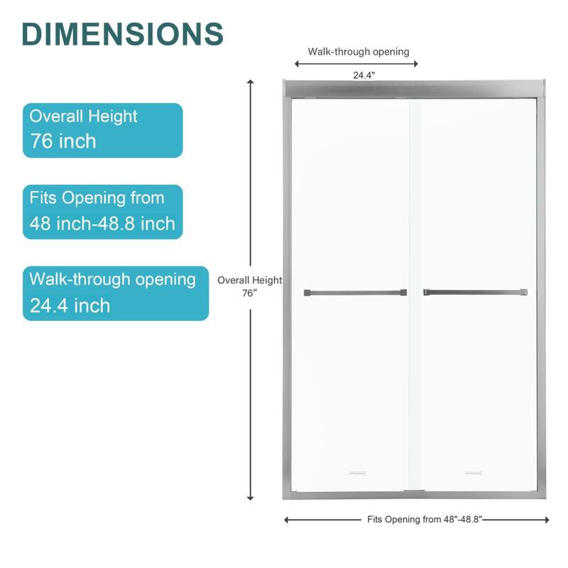 48" W x 76"H Framed Double Sliding Shower Doors - 48'' x 0.32'' x 76''
