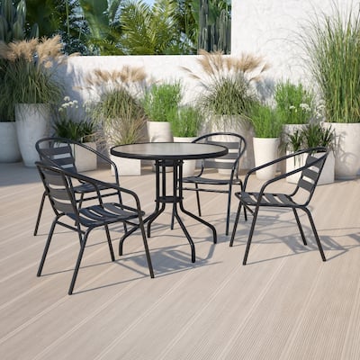 Modern Aluminum Slat Stacking Outdoor Restaurant Chairs (Set of 4)