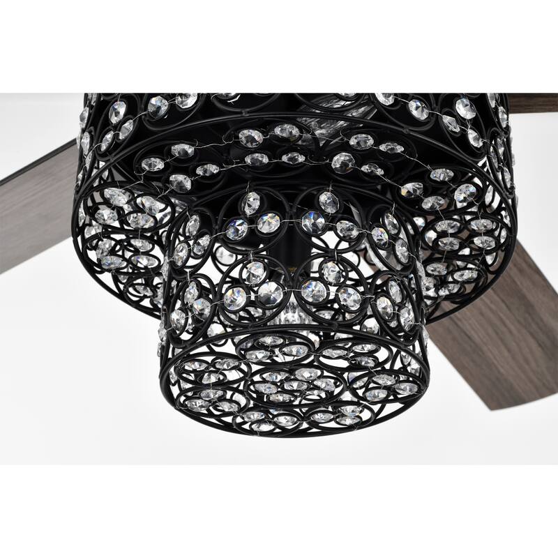 Hasna 29 Inch Modern-Contem Style Matte Black Oil rubbed Finish Crystal Ceiling Fan with Remote