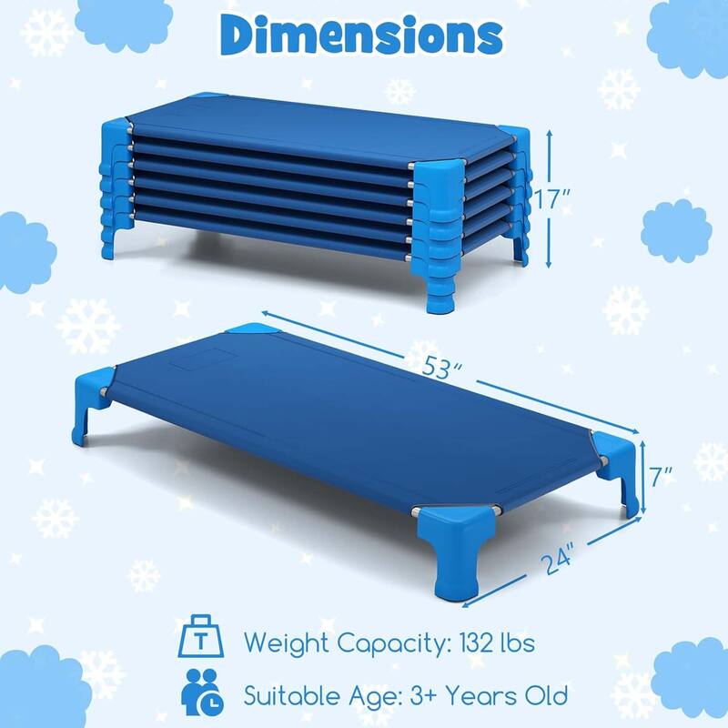 6PCS Stackable Daycare Cots for Kids Portable Nap Cots Easy Lift Bed