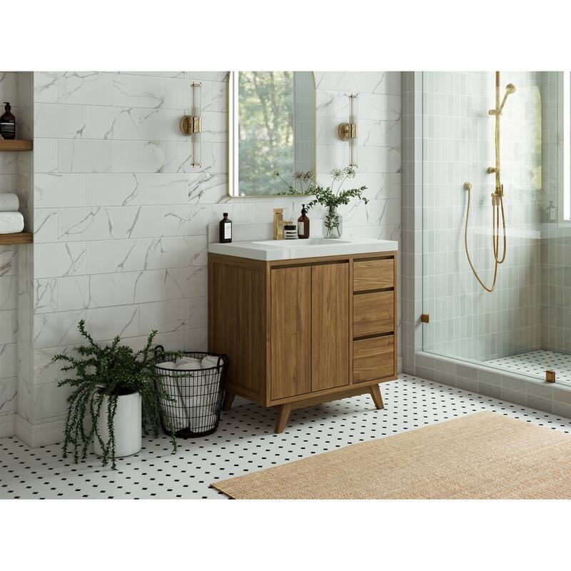 Willow Collections 36 in. W x 22 in. D Madison Teak Center Sink Bathroom Vanity with Countertop