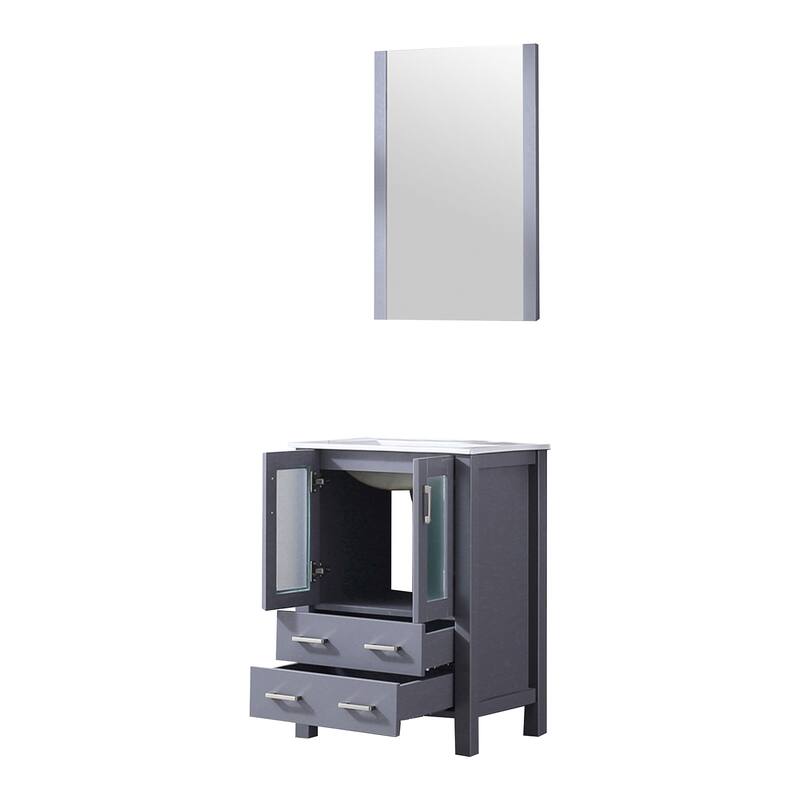 24-inch Bathroom Vanity with Ceramic Top, Mirror, and Soft Close Storage - Includes 1 Cabinet and 2 Drawers for Storage