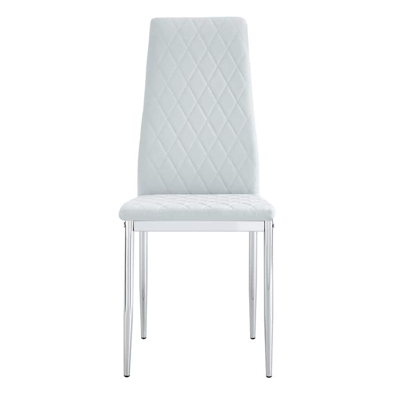 Modern Style Dining Chairs Set of 6, PU Material Seat, Silver Metal Legs