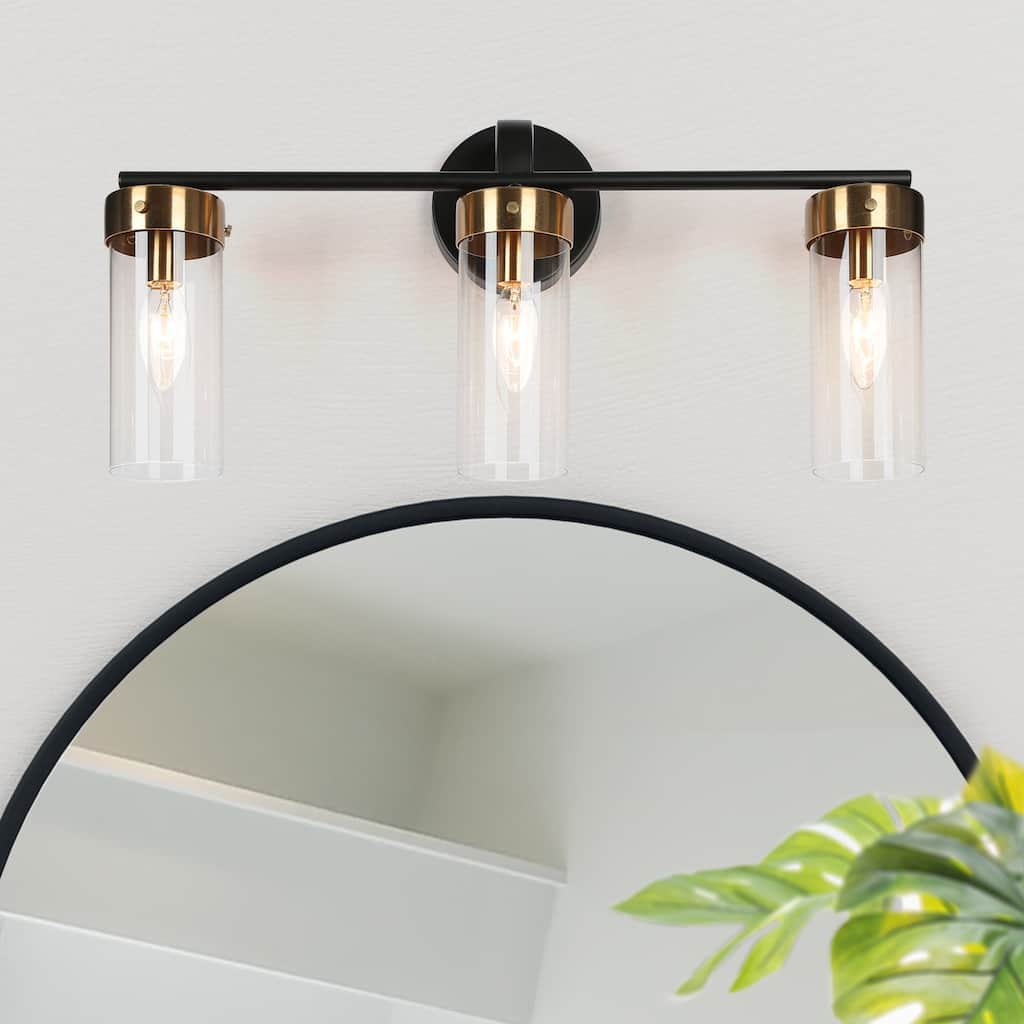 Modern Black Gold 1/2/3/4-Light Linear Bathroom Vanity Light Glass Wall Sconce