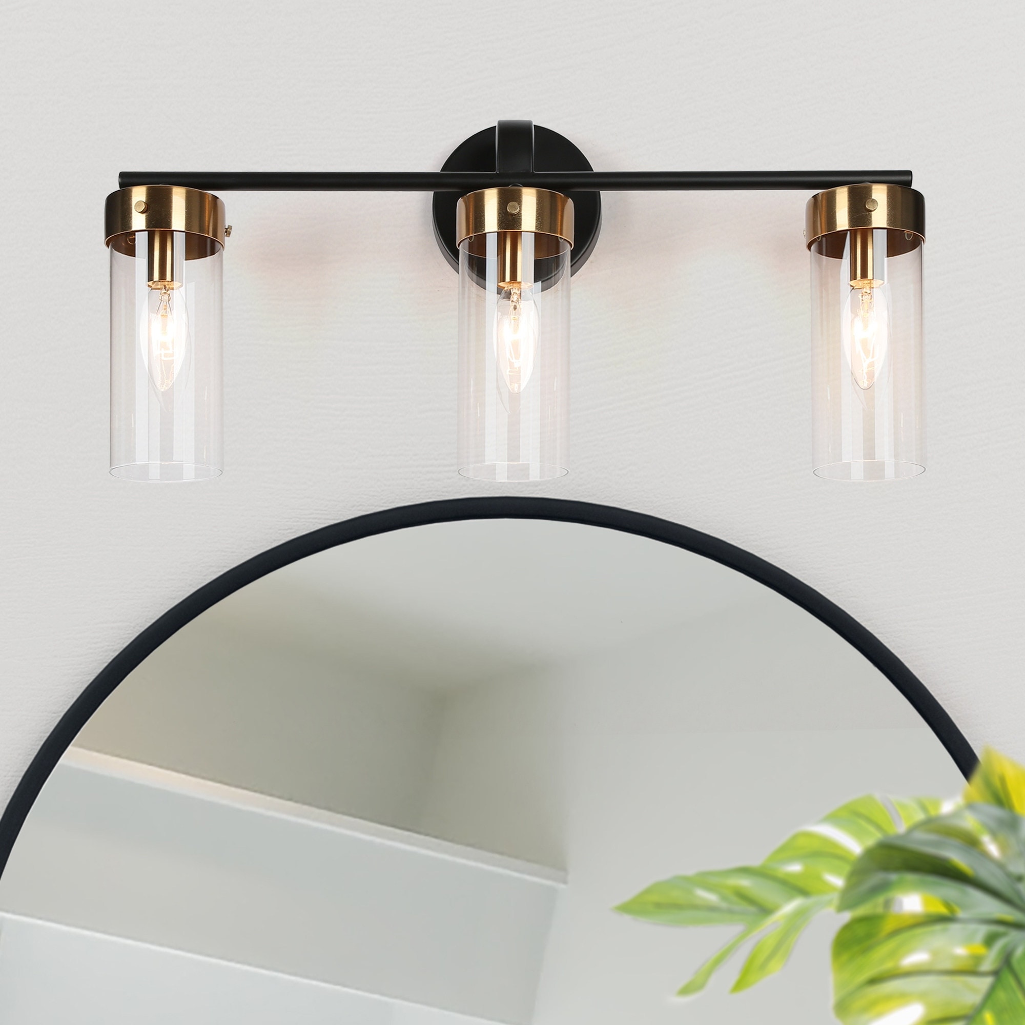 Modern Black Gold 1/2/3/4-Light Linear Bathroom Vanity Light Glass Wall Sconce