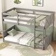 preview thumbnail 16 of 22, Twin over Twin Floor Bunk Bed with Panelled Headboard and Footboard, Solid Rubber Wood Foundation with Safety Guardrails