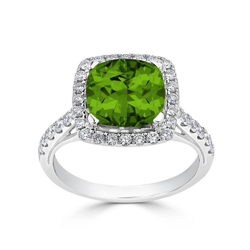 Auriya 2 3/4ct Cushion-cut Peridot and Halo Diamond Engagement Ring 1/2cttw 14k Gold