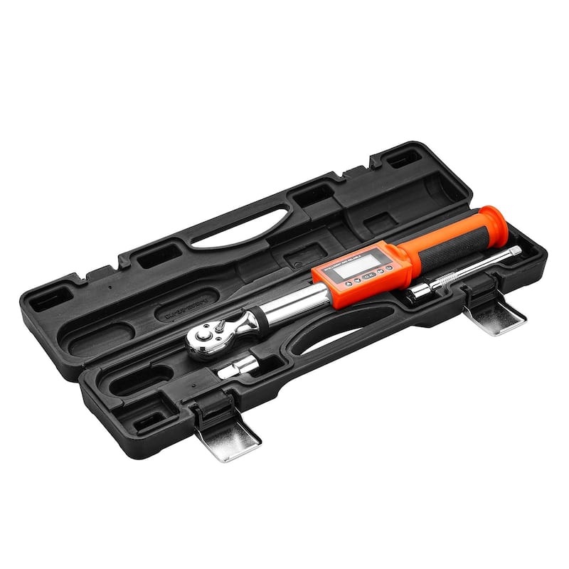 Black and Orange Digital Torque Wrench with LCD Display and Reversible Ratchet - 16.34 x 1.77 x 1.64 in