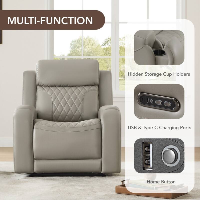 Spruce & Spring Leather Dual-Motor Power Lay Flat Recliner with Power Headrest