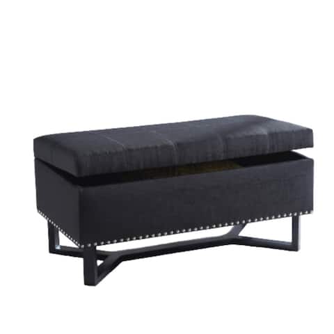 Emerson Fabric Studded Double Bench Ottoman (Black)