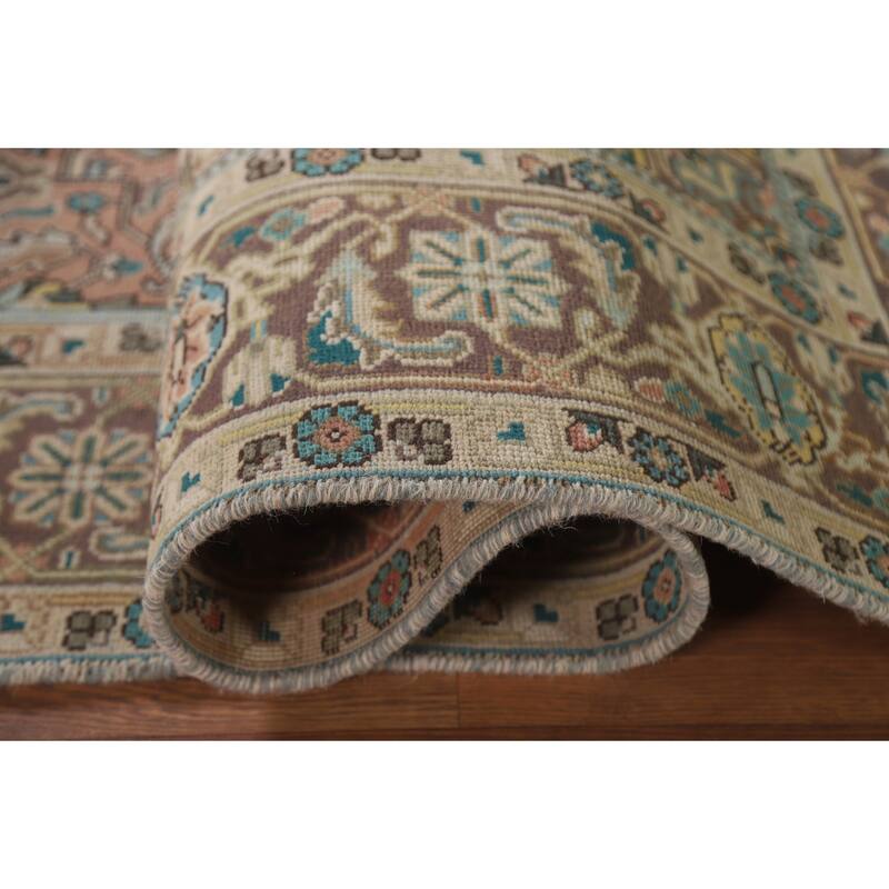 Hand Knotted Oriental 100% Wool Carpet Traditional Medallion Pink Tabriz Area Rug - 9' 7'' X 6' 4''